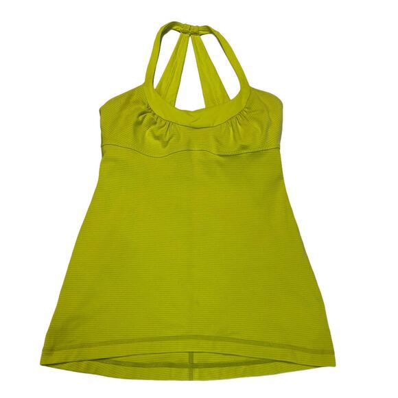 lululemon Scoop Me Up Tank top Tonka Stripe Split Pea Yoga Gym Spin Sz 6 yellow - Picture 1 of 12
